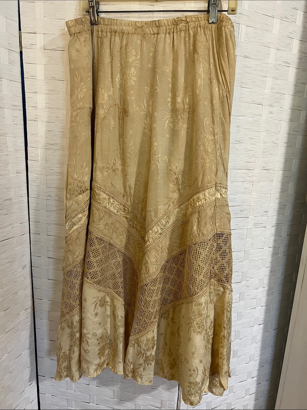 Boho Lace-Trim Cream Maxi Skirt